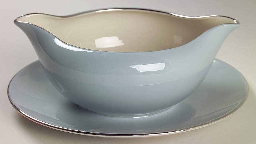 Platinum Strata Blue (Rim) Gravy Boat with Attached Underplate by Flintridge-1