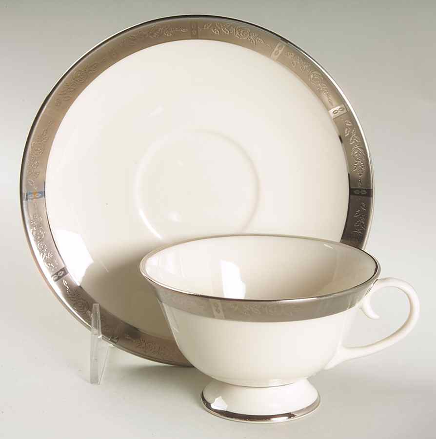Rose Tapestry No Color Band (Rim&Coupe) Footed Cup & Saucer Set by Flintridge-1