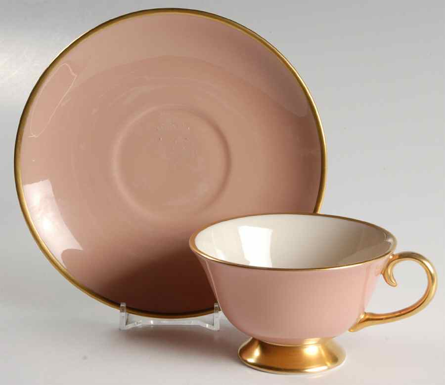 Sylvan-California Coral (Rim) Footed Cup & Saucer Set by Flintridge-1