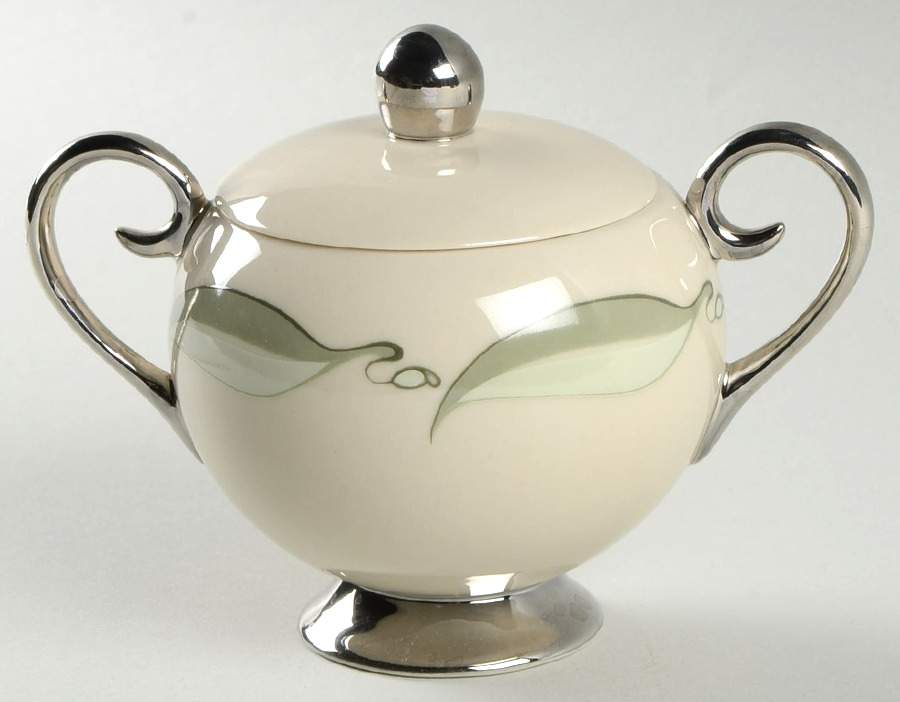 Valinda Leaf Light Green (Rim & Coupe) Sugar Bowl & Lid by Flintridge-1