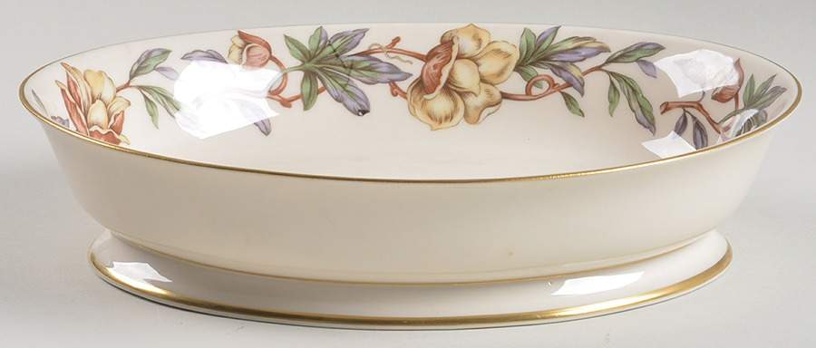 Woodrose No Color Band (Gold Trim, Rim) 9" Oval Vegetable Bowl by Flintridge-1