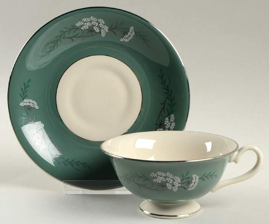 Queen's Lace Green Footed Cup & Saucer Set by Fleetwood-1