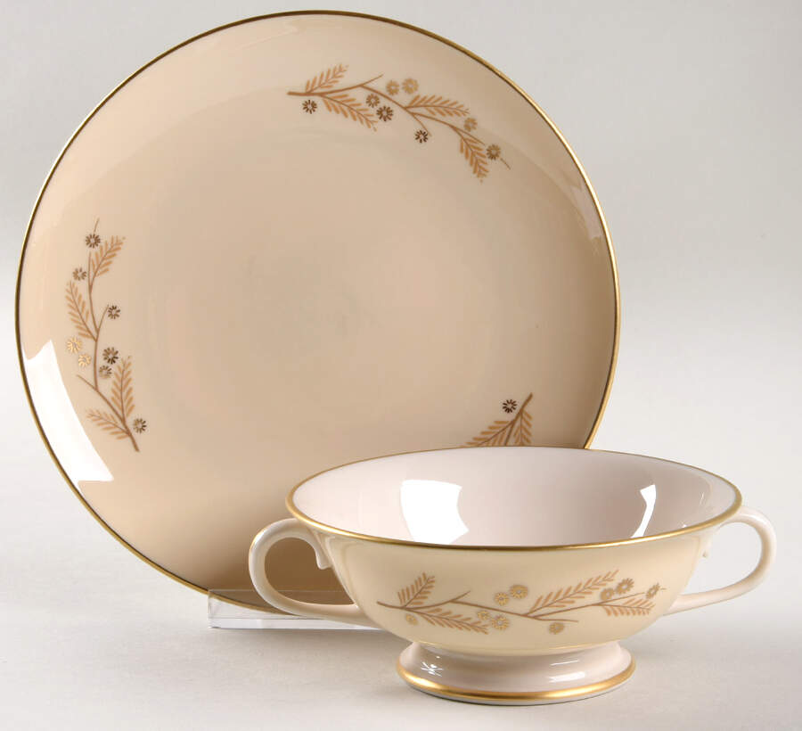 Acacia Footed Cream Soup Bowl & Saucer Set by Franciscan-1