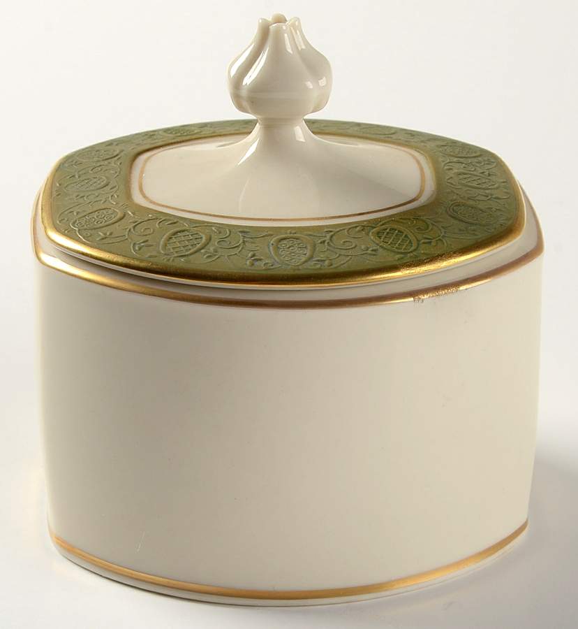 Antique Green Sugar Bowl & Lid by Franciscan-1