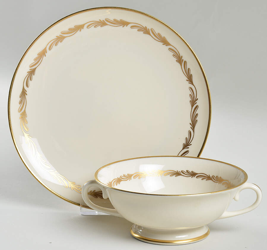 Arcadia Gold Footed Cream Soup Bowl & Saucer Set by Franciscan-1
