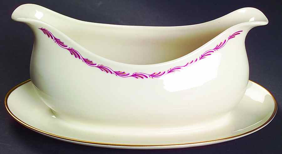 Arcadia Maroon Gravy Boat with Attached Underplate by Franciscan-1
