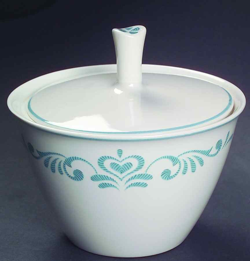 Blue Fancy Sugar Bowl & Lid by Franciscan-1