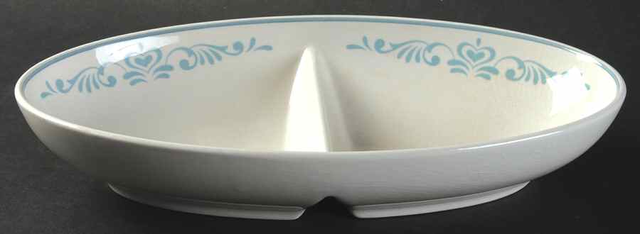 Blue Fancy 11" Oval Divided Vegetable Bowl by Franciscan-1
