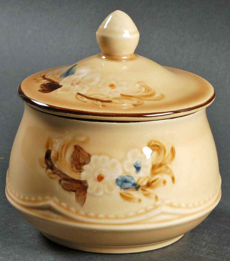 Bouquet (Tan Background) Sugar Bowl & Lid by Franciscan-1