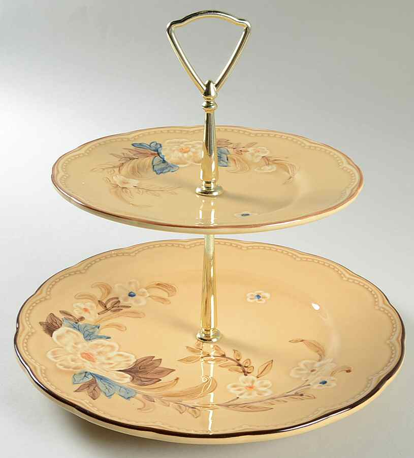 Bouquet (Tan Background) 2 Tiered Serving Tray (Dinner & Salad Plate) by Franciscan-1