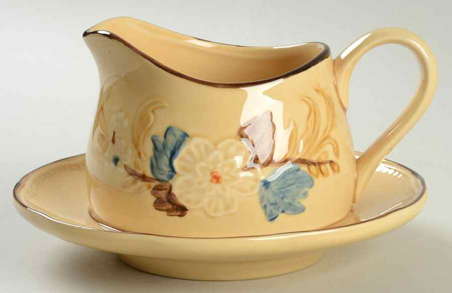 Bouquet (Tan Background) Gravy Boat with Attached Underplate by Franciscan-1