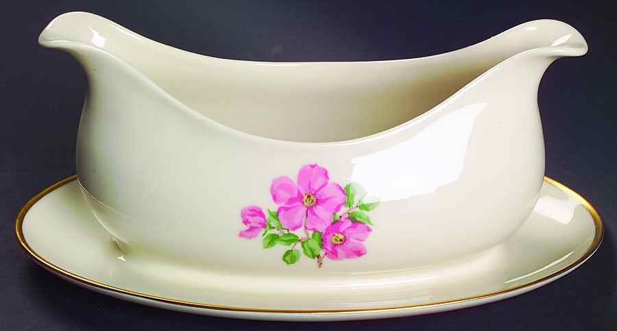 Cherokee Rose Wide Gold Band Gravy Boat with Attached Underplate by Franciscan-1