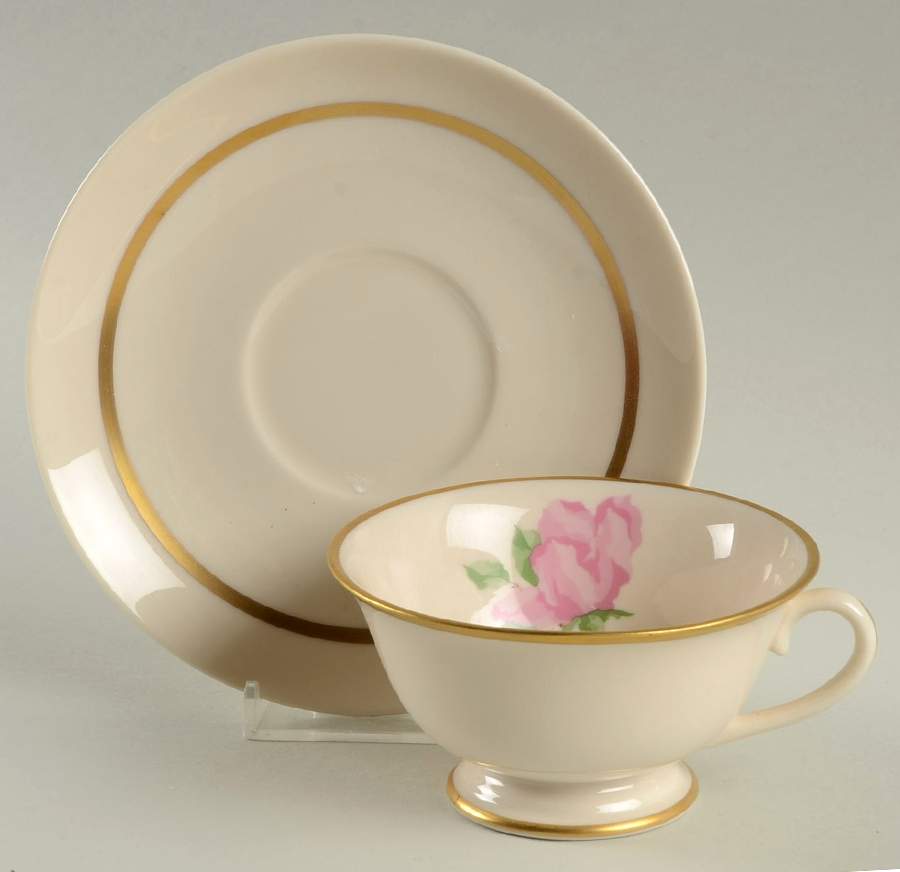 Cherokee Rose Wide Gold Band Footed Cup & Saucer Set by Franciscan-1
