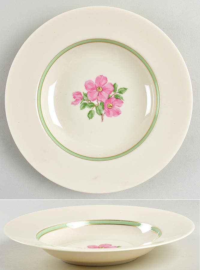 Cherokee Rose Green Band Rim Soup Bowl by Franciscan-1