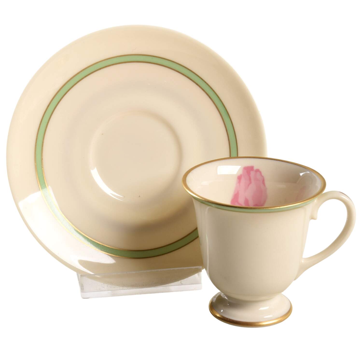 Cherokee Rose Green Band Footed Demitasse Cup & Saucer Set by Franciscan-1
