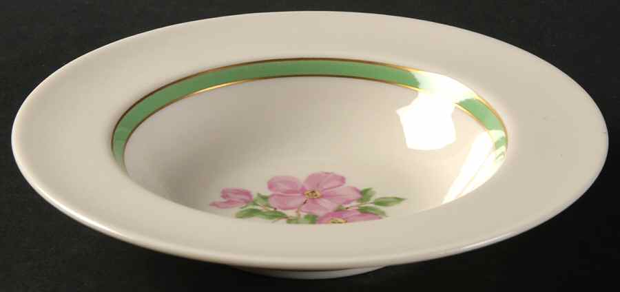 Cherokee Rose Green Band Rim Fruit/Dessert (Sauce) Bowl by Franciscan-1