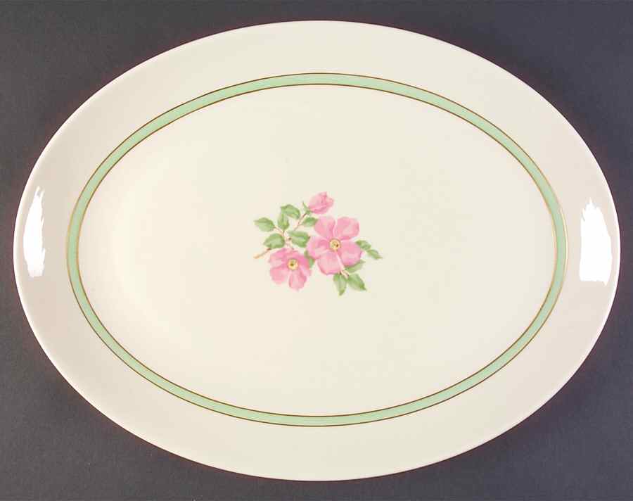 Cherokee Rose Green Band 16" Oval Serving Platter by Franciscan-1