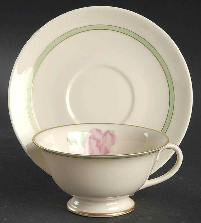 Cherokee Rose Green Band Footed Cup & Saucer Set by Franciscan-1