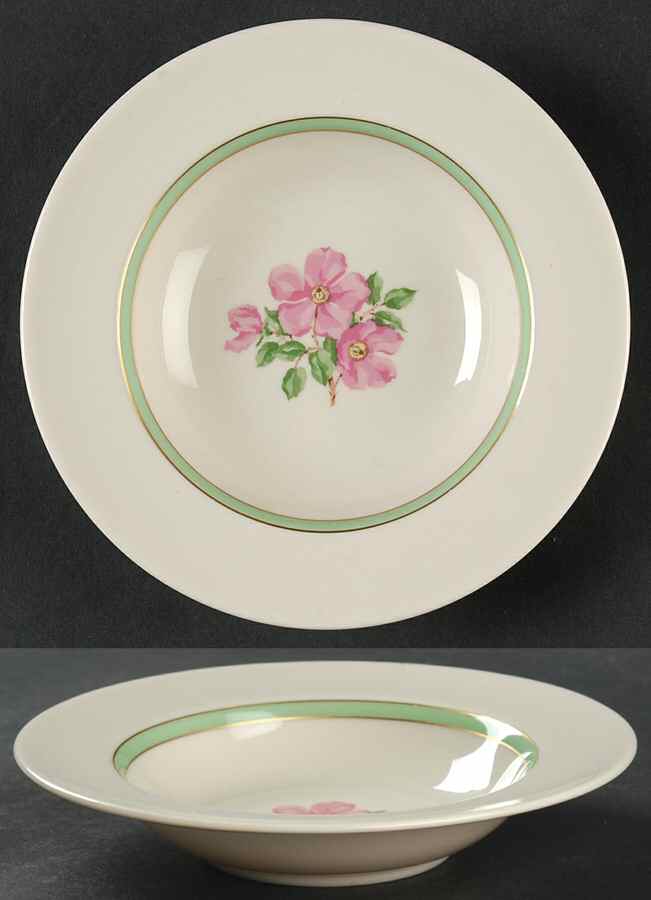 Cherokee Rose Green Band Fruit/Dessert (Sauce) Bowl by Franciscan-1