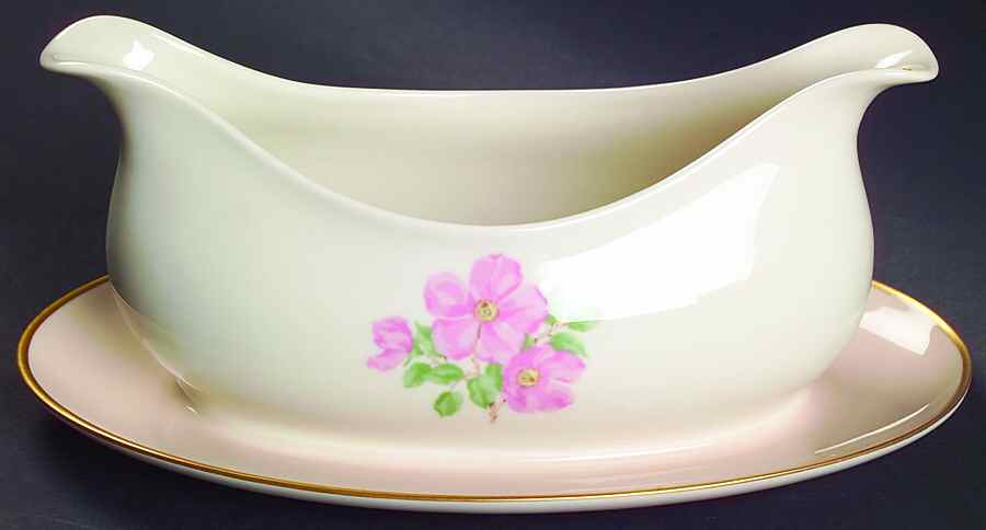 Cherokee Rose (Thin Gold Band, Palomino Shape) Gravy Boat with Attached Underplate by Franciscan-1