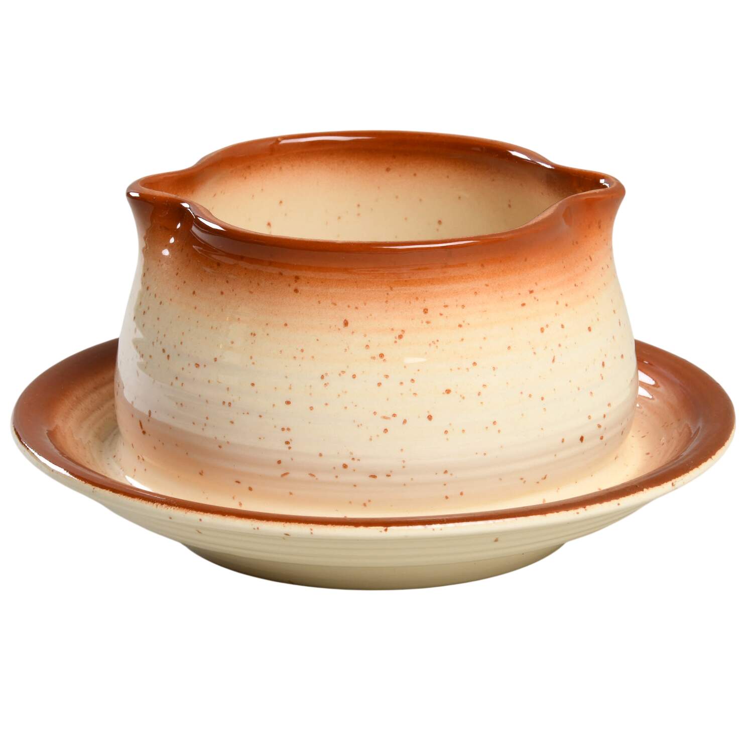 Country Craft Russet Brown Round Gravy Boat/Attached Underplate by Franciscan-1
