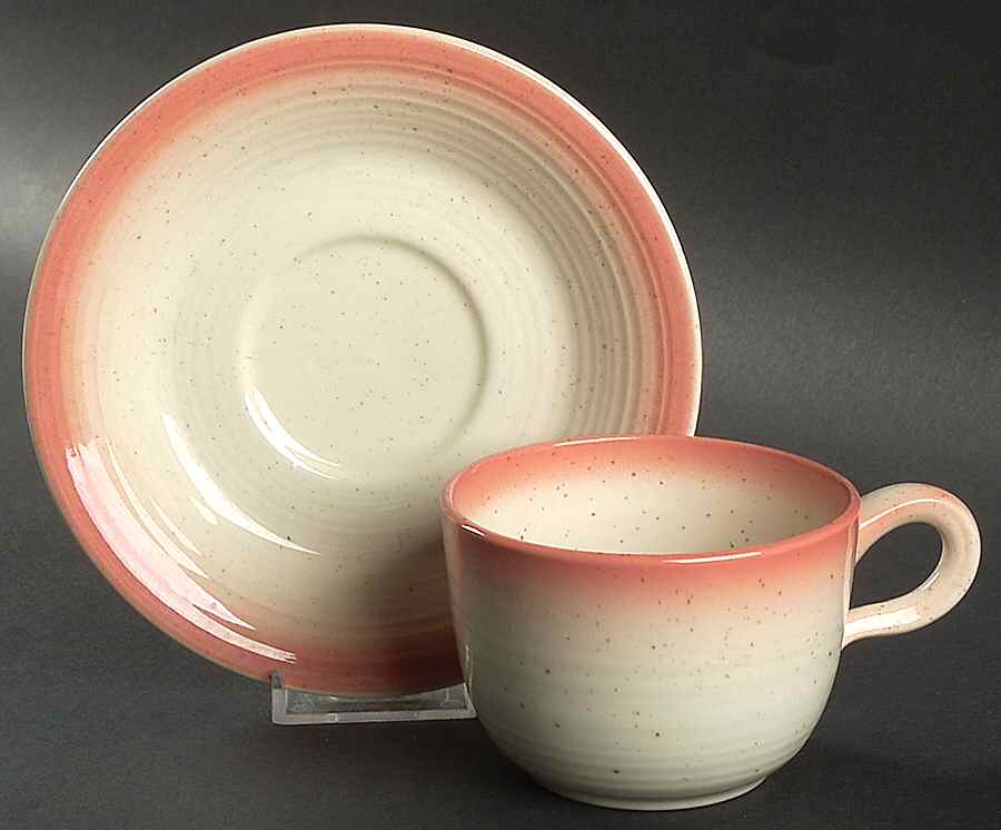 Country Craft Peachy Pink Flat Cup & Saucer Set by Franciscan-1