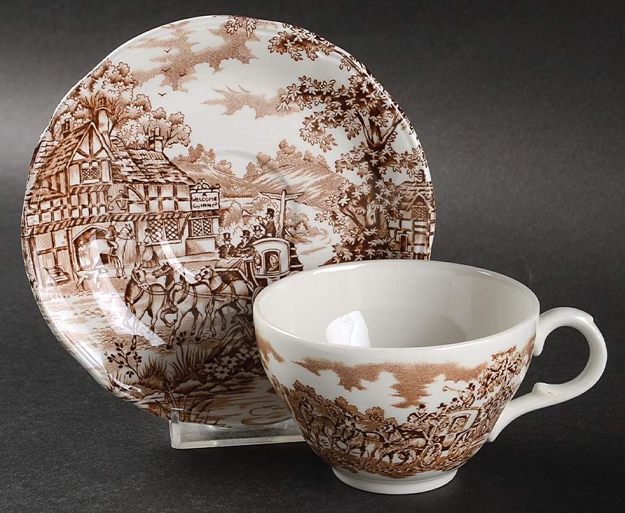 Coaching Days Brown Flat Cup & Saucer Set by Franciscan-1