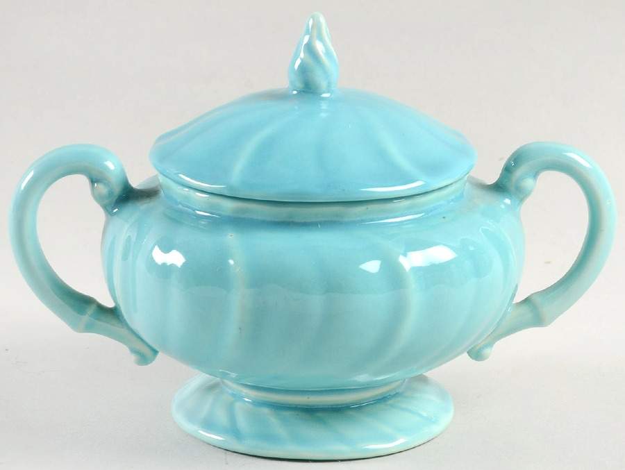 Coronado Aqua Glossy Footed Sugar Bowl & Lid by Franciscan-1