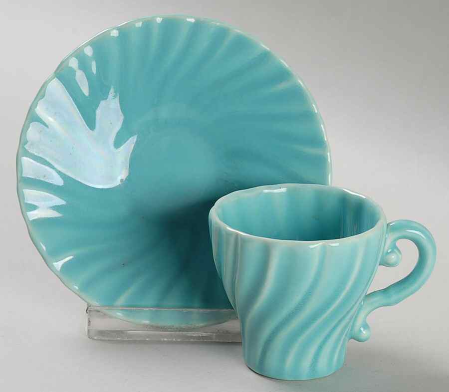 Coronado Aqua Glossy Flat Demitasse Cup & Saucer Set by Franciscan-1