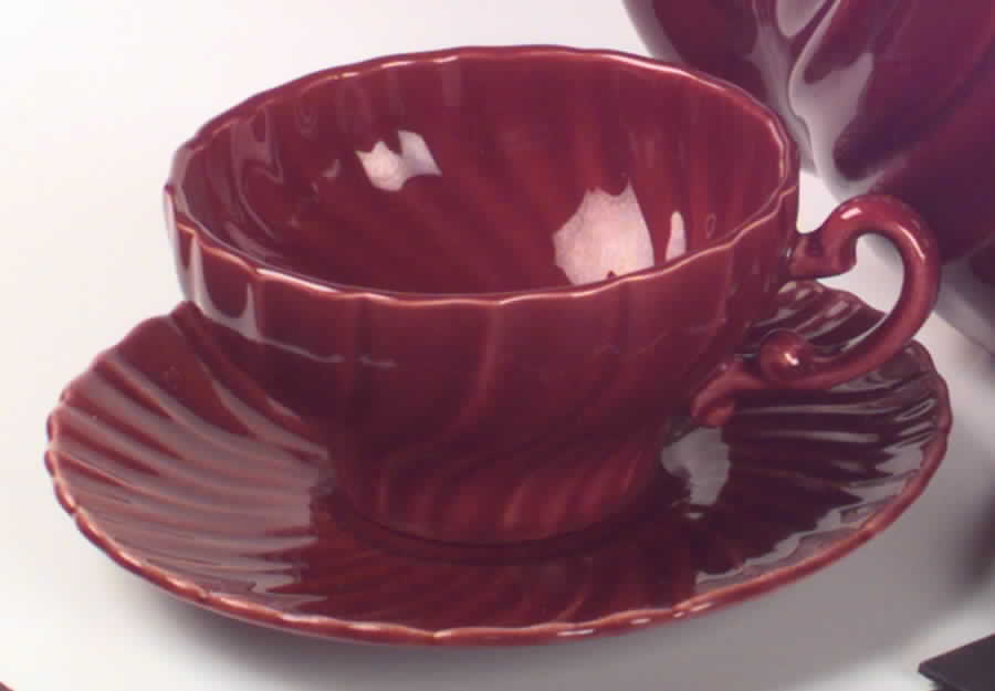 Coronado Burgundy Maroon (Glossy) Flat Cup & Saucer Set by Franciscan-1