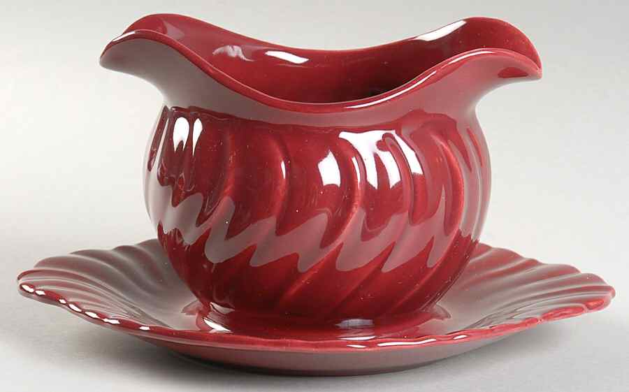 Coronado Burgundy Maroon (Glossy) Gravy Boat with Attached Underplate by Franciscan-1