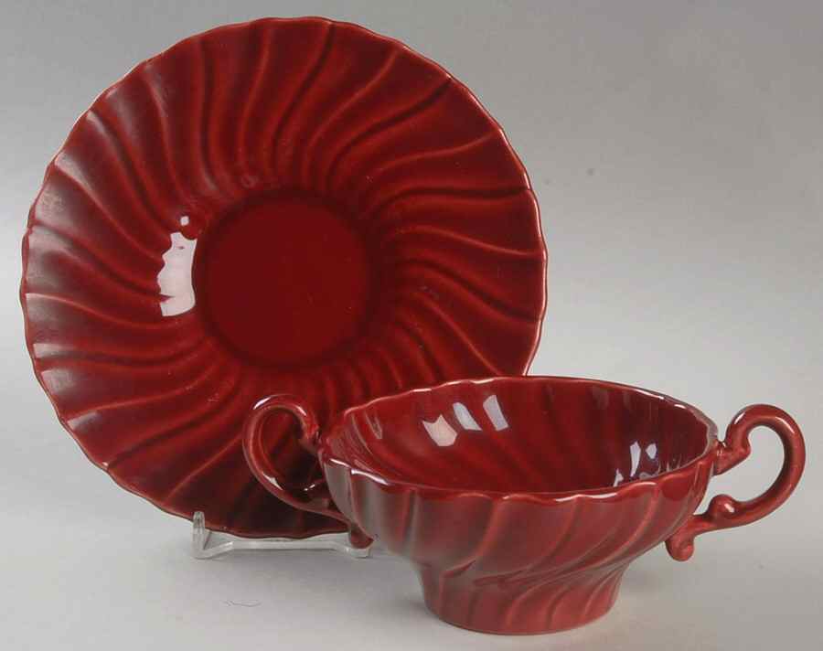 Coronado Burgundy Maroon (Glossy) Flat Cream Soup Bowl & Saucer Set by Franciscan-1