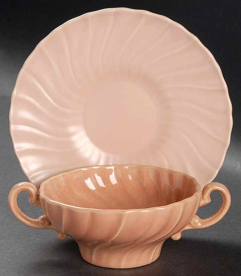 Coronado Coral Beige (Glossy) Flat Cream Soup Bowl & Saucer Set by Franciscan-1