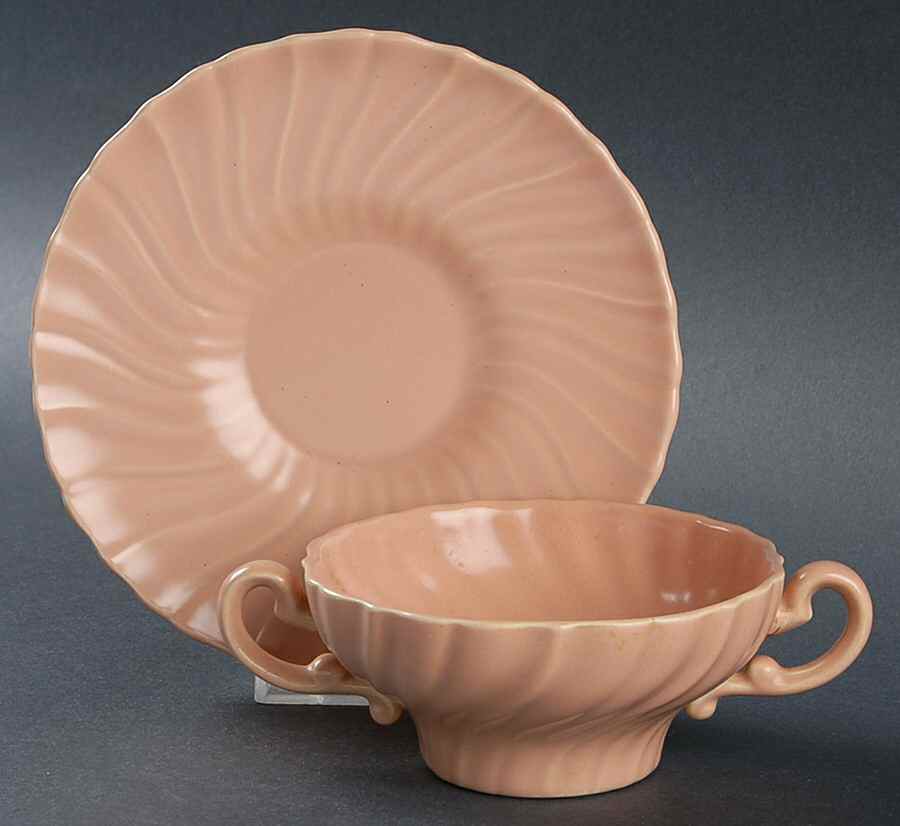 Coronado Coral Beige (Matte) Flat Cream Soup Bowl & Saucer Set by Franciscan-1