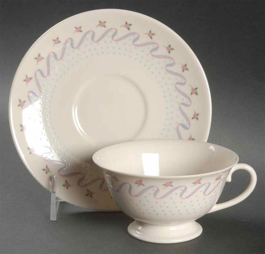 Crinoline (Pink & Blue) Footed Cup & Saucer Set by Franciscan-1