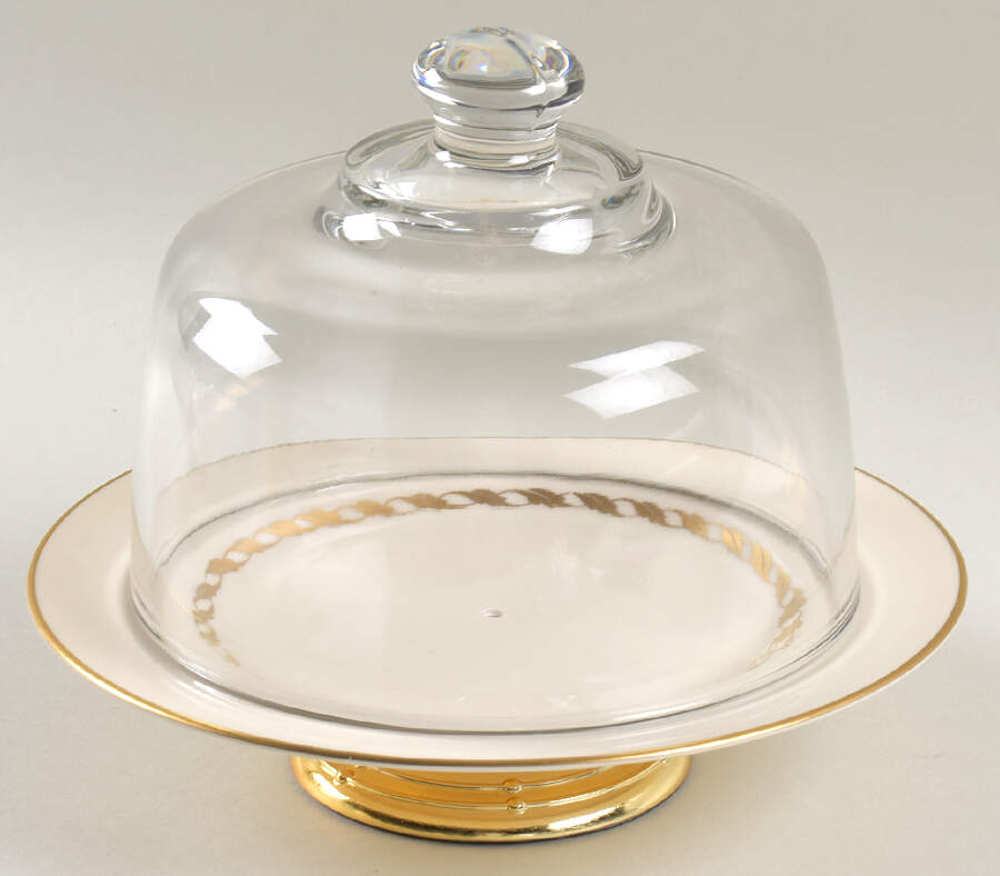 Del Monte 6 1/2"-7 1/2" Footed Cheese Plate w/ Glass Dome HC by Franciscan-1