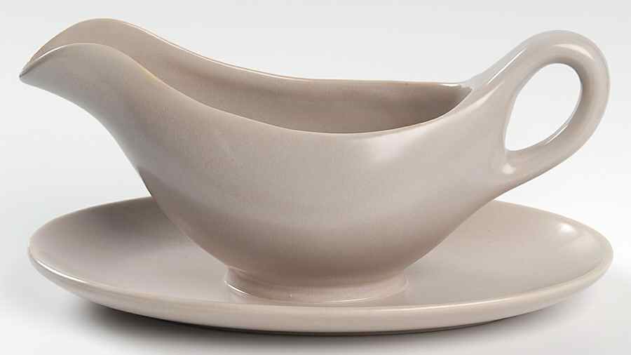 El Patio Gray (Matte) Gravy Boat with Attached Underplate by Franciscan-1