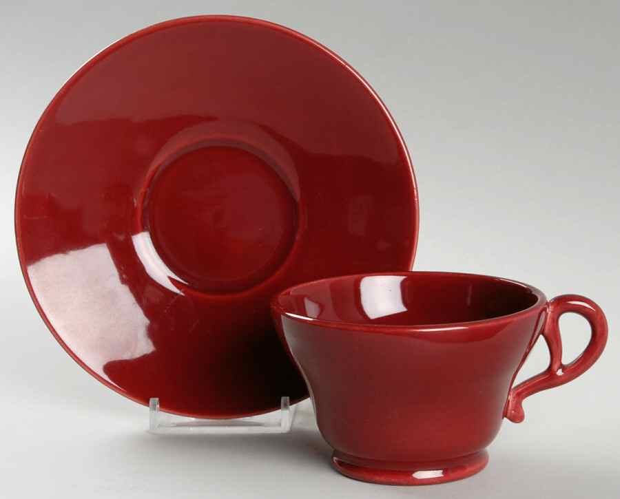 El Patio Maroon (Glossy) Footed Cup & Saucer Set by Franciscan-1