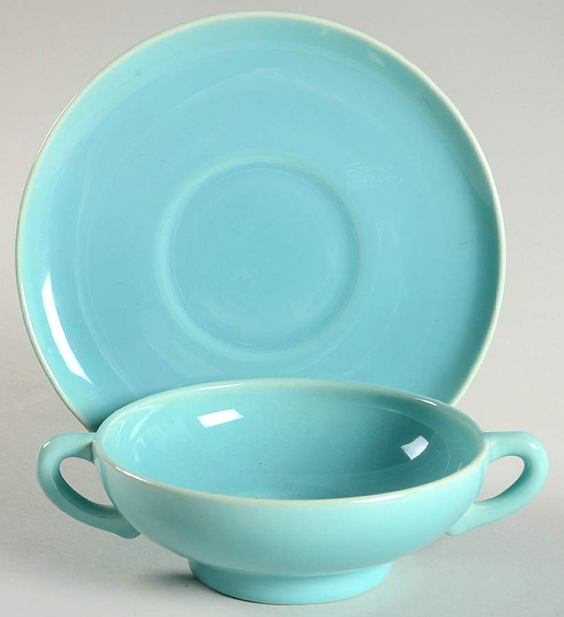 El Patio Turquoise (Glossy) Footed Cream Soup Bowl & Saucer Set by Franciscan-1