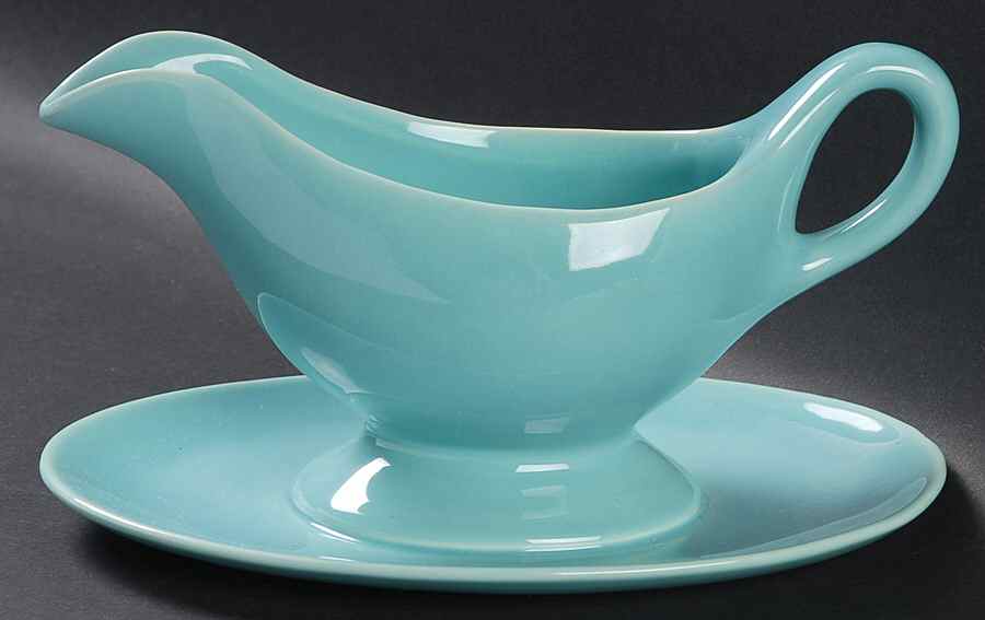 El Patio Turquoise (Glossy) Gravy Boat with Attached Underplate by Franciscan-1