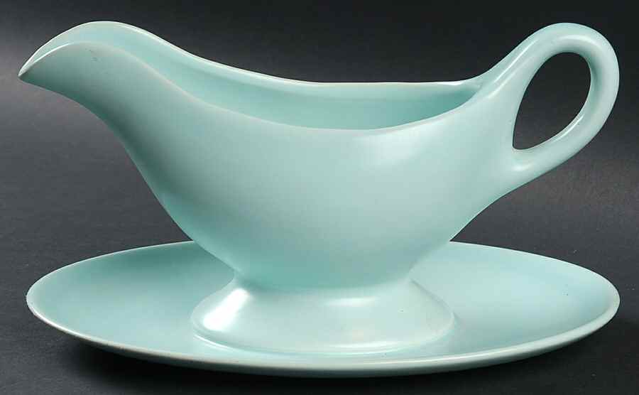 El Patio Turquoise (Matte) Gravy Boat with Attached Underplate by Franciscan-1