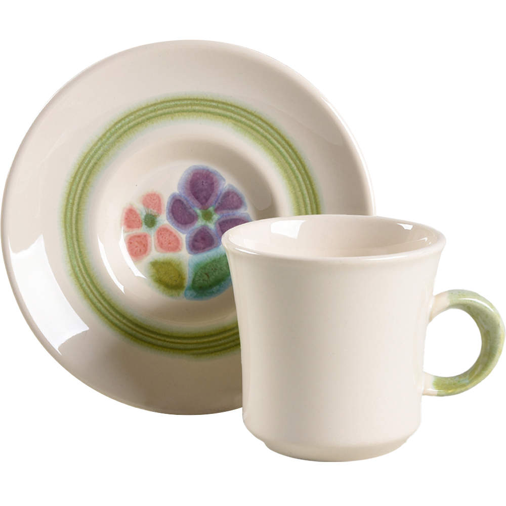 Floral (USA, Rim Shape) Flat Cup & Saucer Set by Franciscan-1