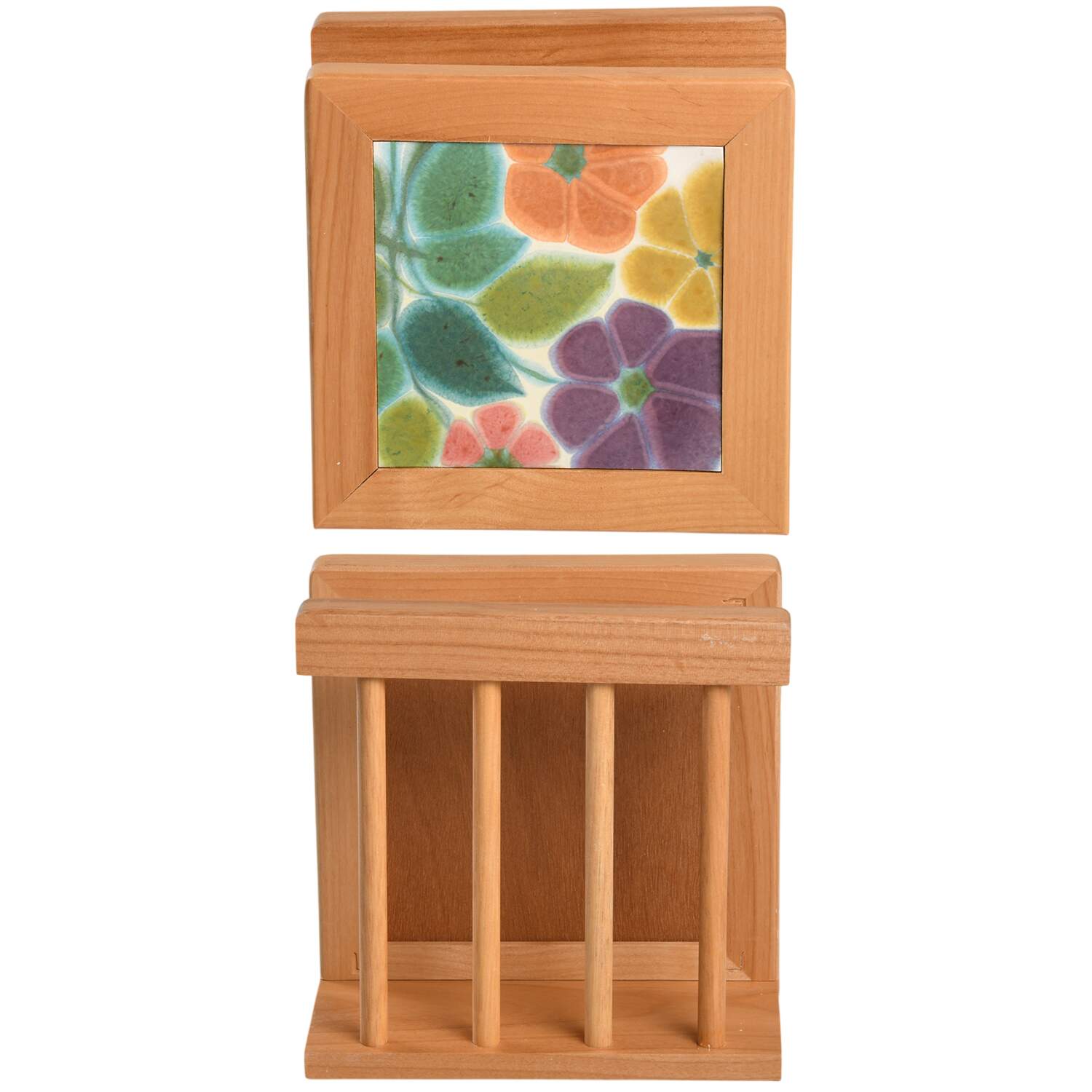 Floral (USA, Rim Shape) 6 1/8" Natural Wood Napkin Holder  HC by Franciscan-1