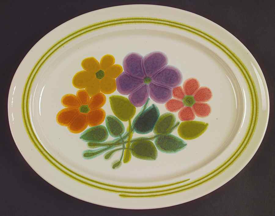 Floral (USA, Rim Shape) 11" Oval Serving Platter by Franciscan-1
