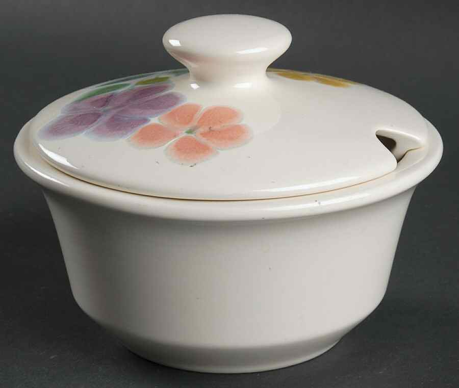 Floral (USA, Rim Shape) Round Gravy Boat & Lid by Franciscan-1