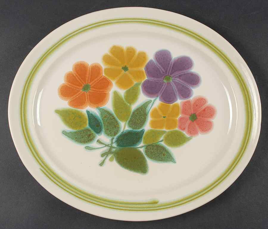 Floral (USA, Rim Shape) 13" Oval Serving Platter by Franciscan-1