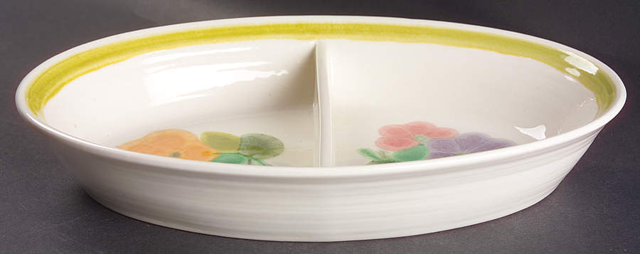 Floral (England, Coupe Shape) 11" Oval Divided Vegetable Bowl by Franciscan-1