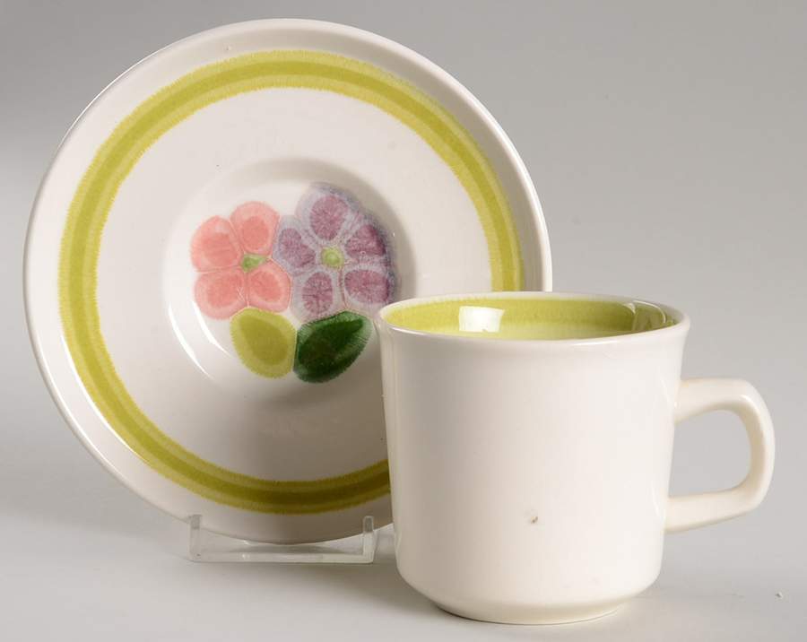 Floral (England, Coupe Shape) Flat Cup & Saucer Set by Franciscan-1