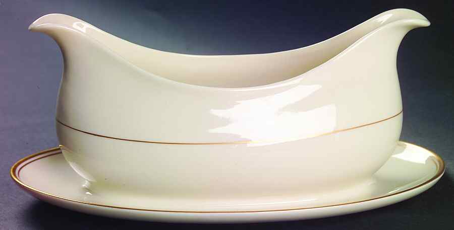 Gold Band (301 Merced Rim) Gravy Boat with Attached Underplate by Franciscan-1