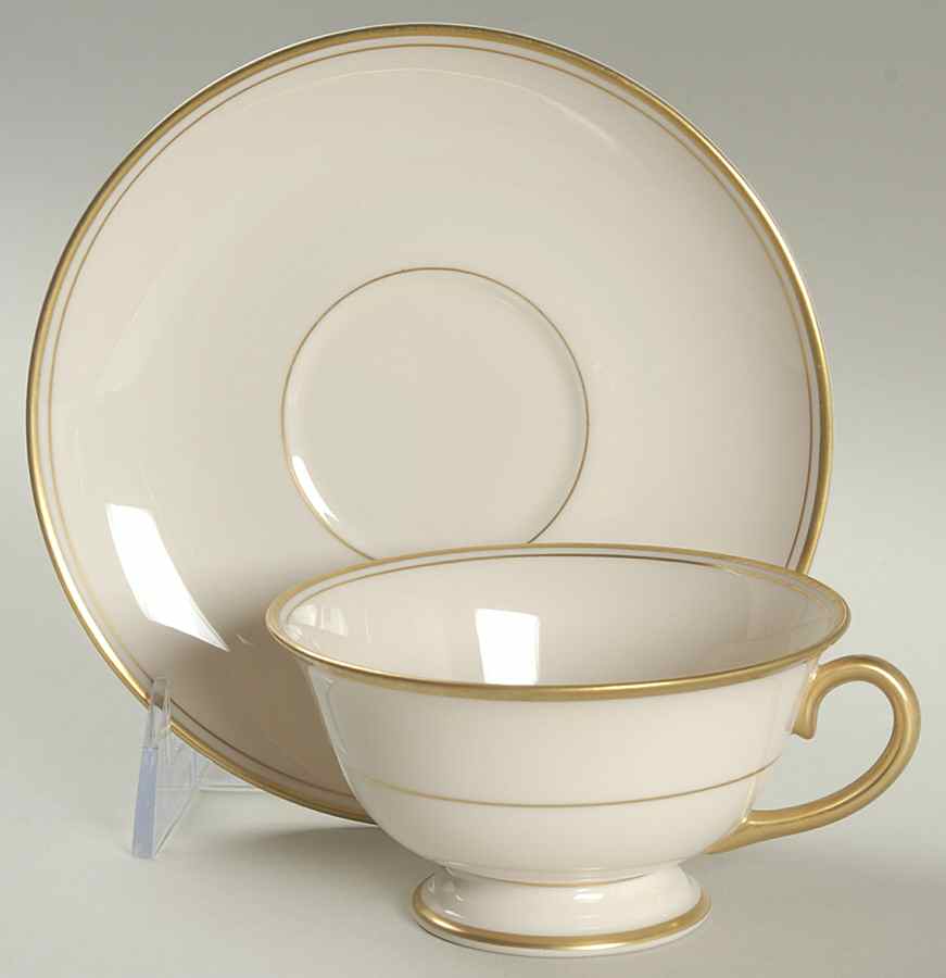 Gold Band (301 Merced Rim) Footed Cup & Saucer Set by Franciscan-1